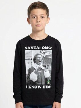 Elf boys black long sleeve graphic tee 10/12 holiday Christmas shirt